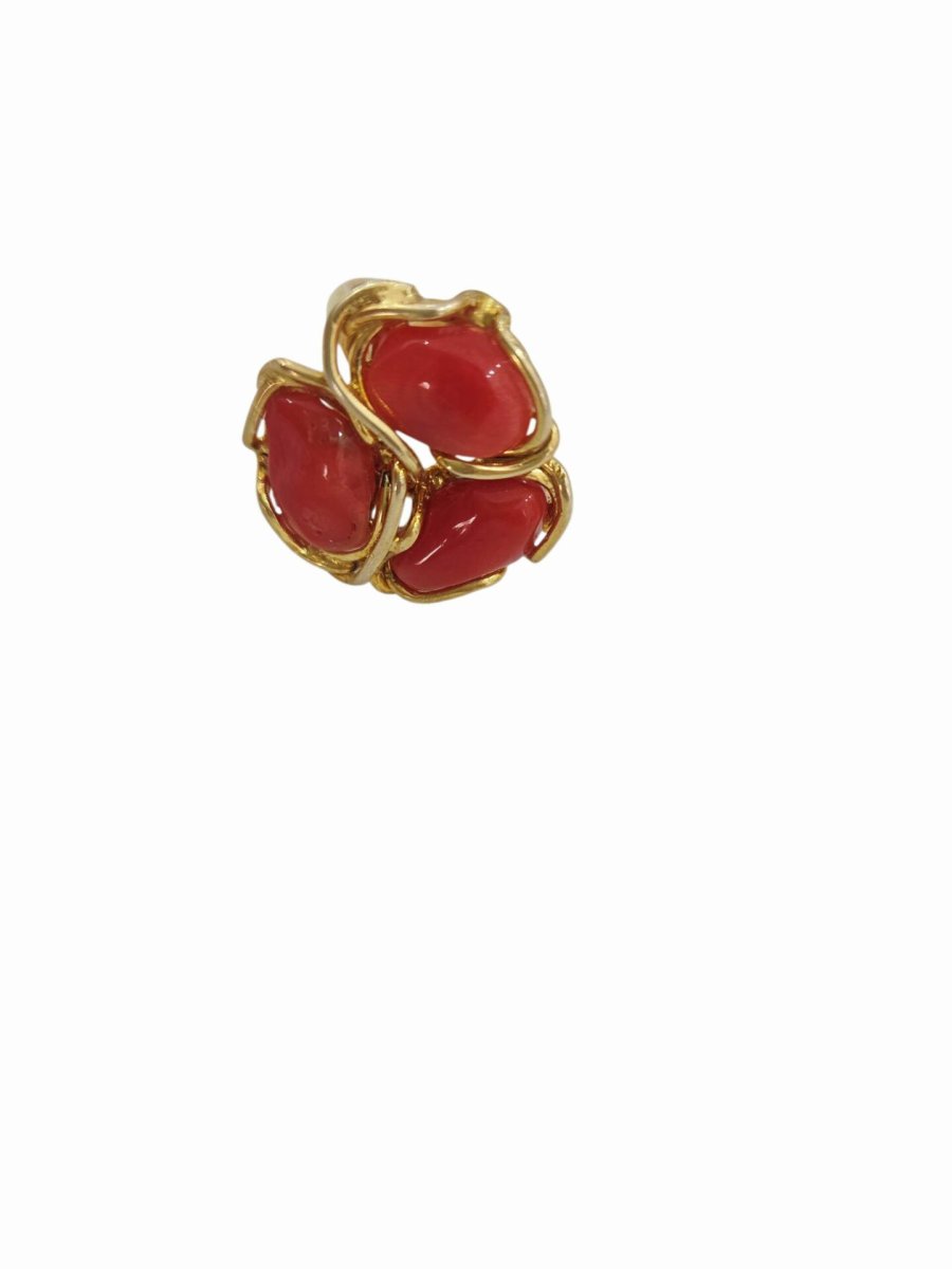 Anello in argento 925 dorato regolabile con tris di corallopeso 7.7gr - immagine 5
