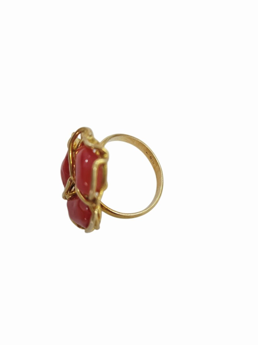 Anello in argento 925 dorato regolabile con tris di corallopeso 7.7gr - immagine 4