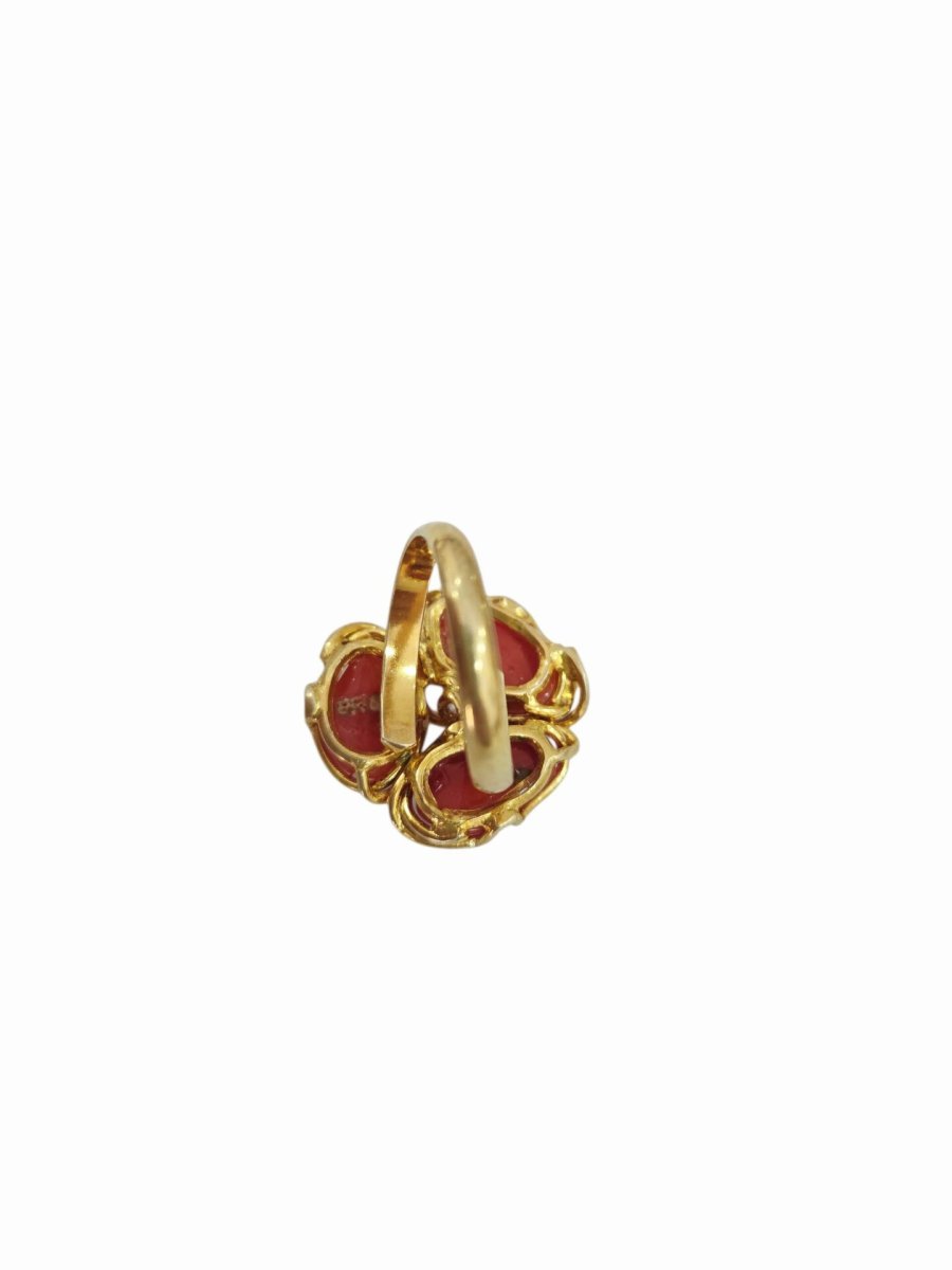 Anello in argento 925 dorato regolabile con tris di corallopeso 7.7gr - immagine 3