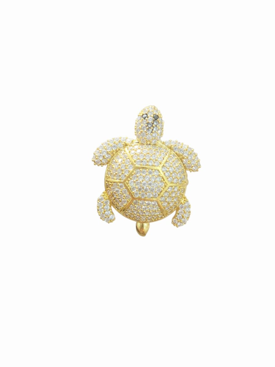 Anello regolabile realizzato con tartaruga in ottone e zirconi bianchi incastonati grandezza 3cm x 2.5cm