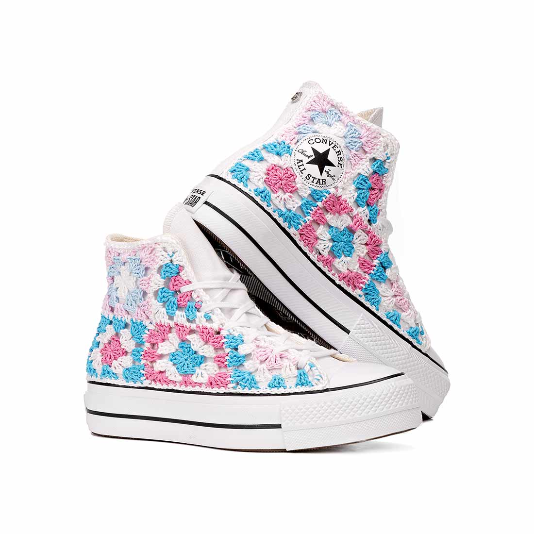 Converse All Star Alte Platform Bianche Crochet - Rosa e Azzurre - immagine 3
