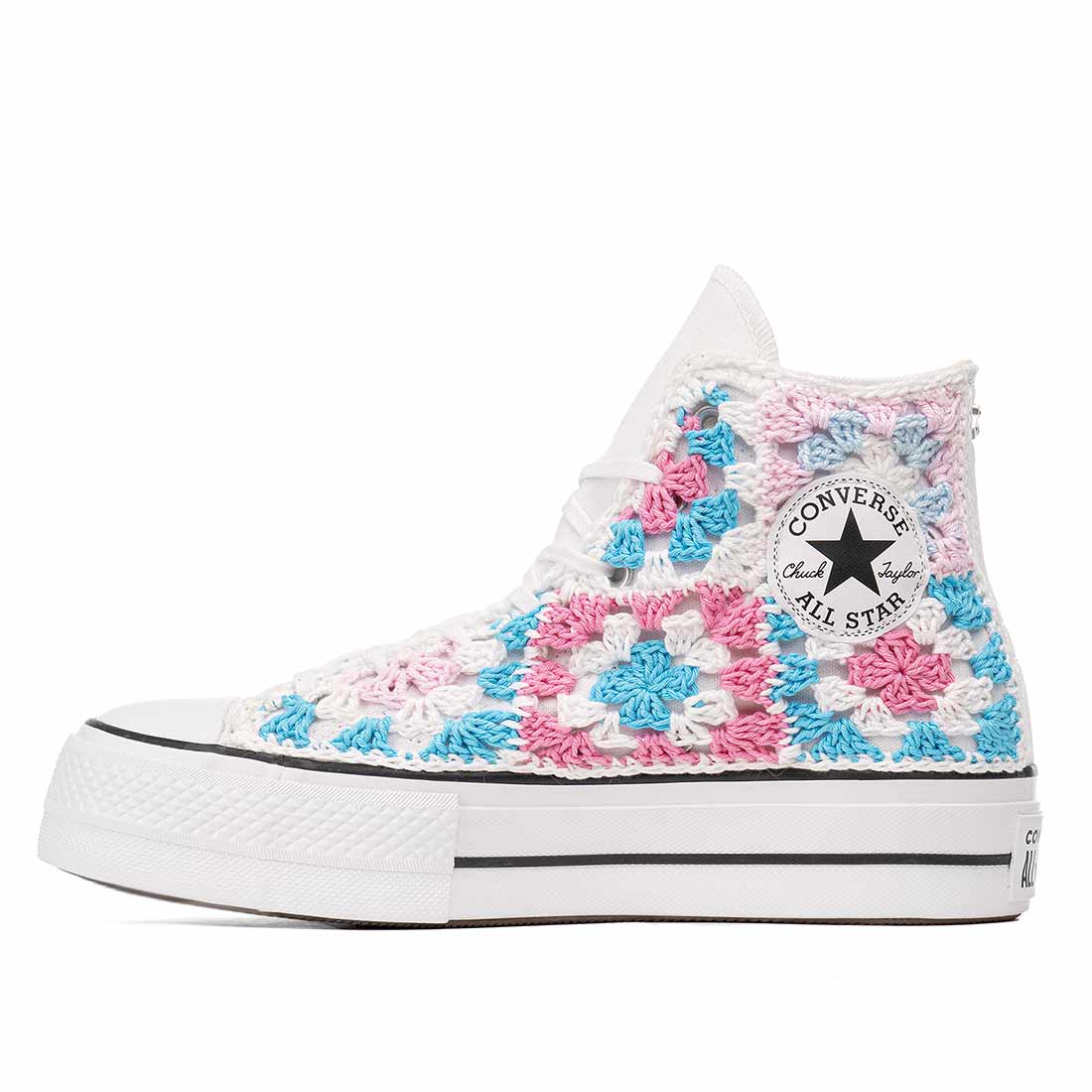 Converse All Star Alte Platform Bianche Crochet - Rosa e Azzurre - immagine 4