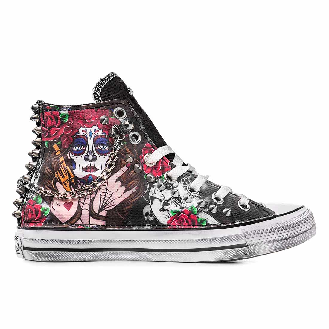 Converse All Star Santa Muerte - Teschi e Rose Rosse - immagine 2