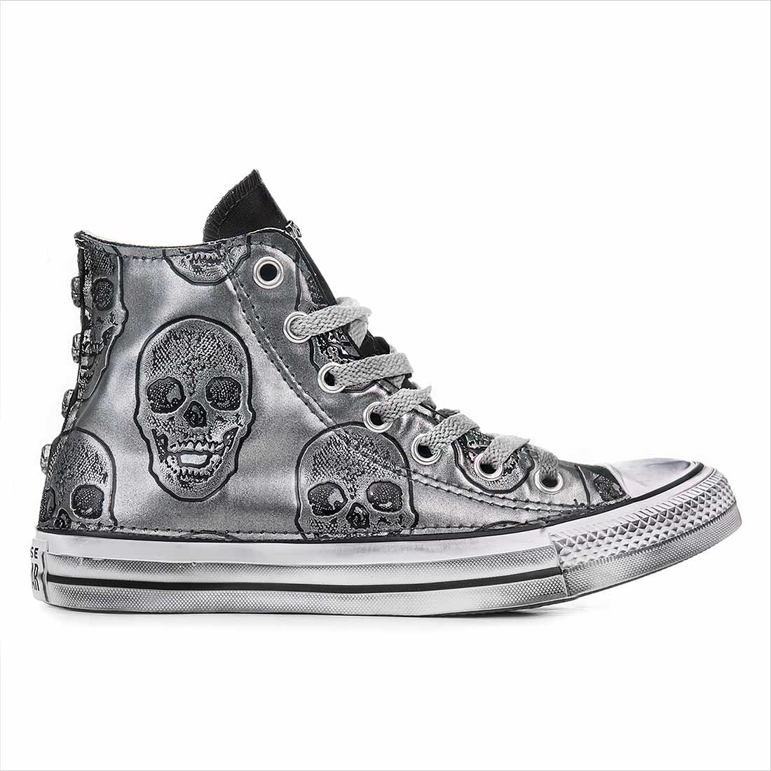 Converse Chuck Taylor High Argento metallizzato con Teschi - immagine 2