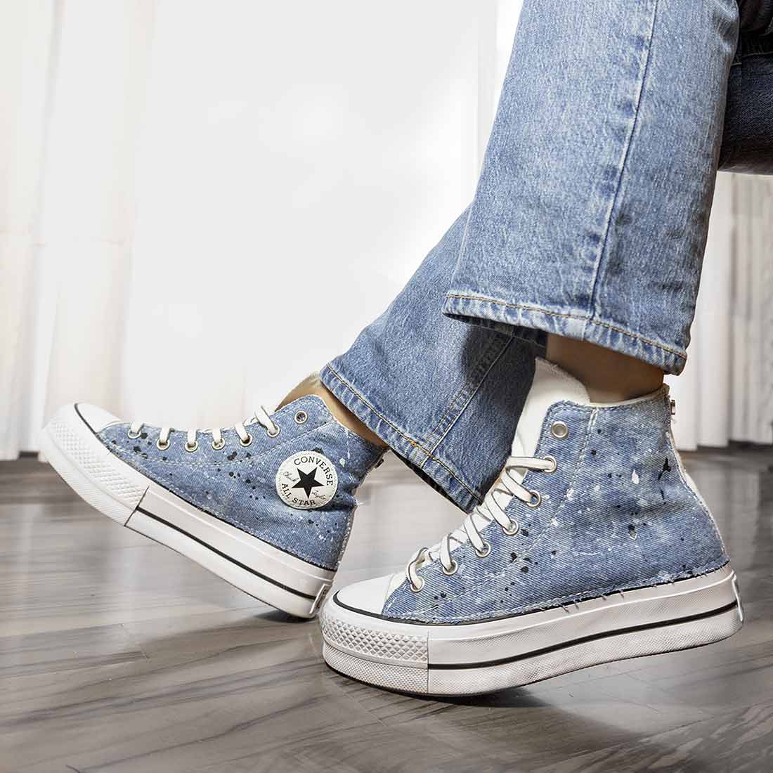 Converse All Star Platform Bianche in Jeans - Outlet - immagine 3