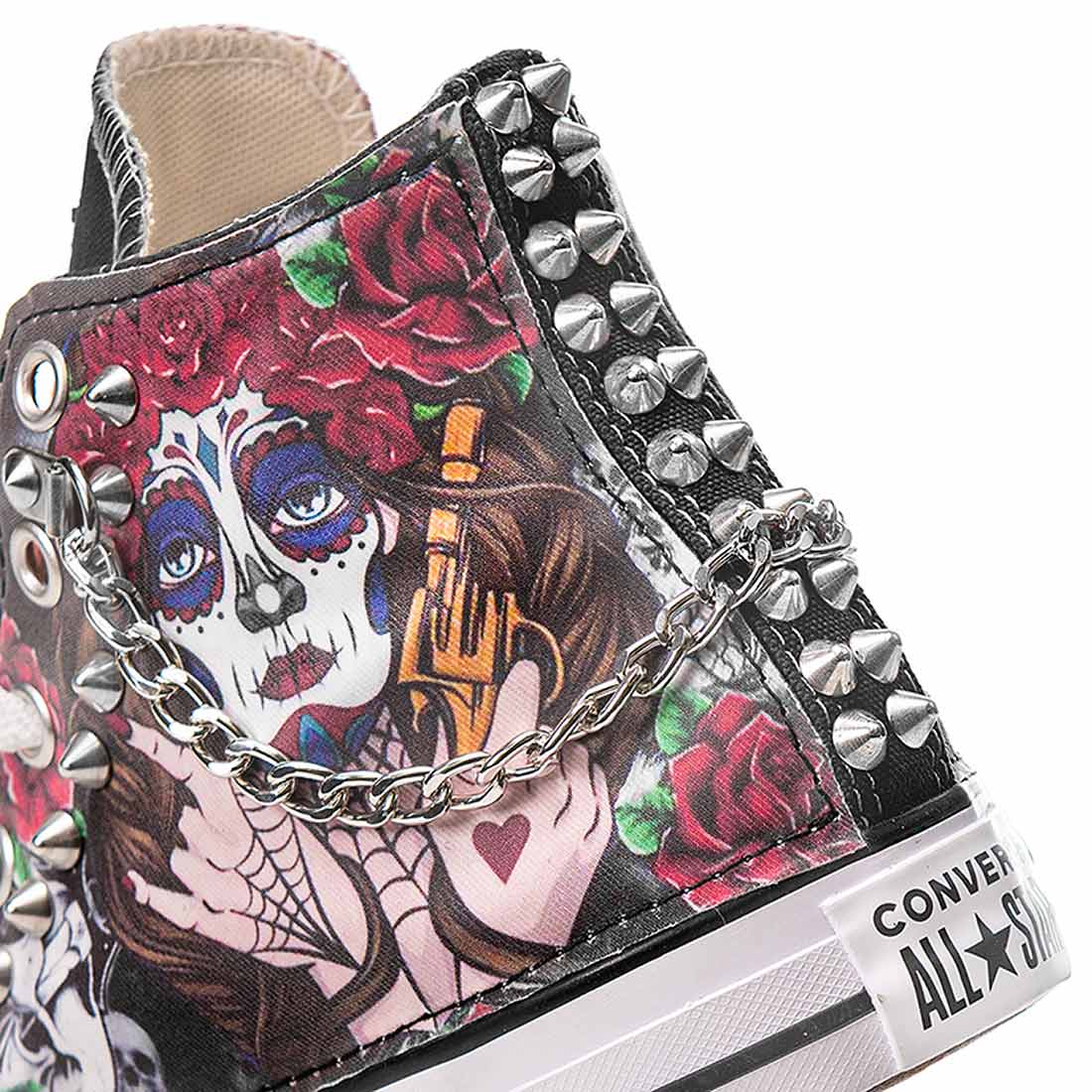 Converse All Star Santa Muerte - Teschi e Rose Rosse - immagine 4