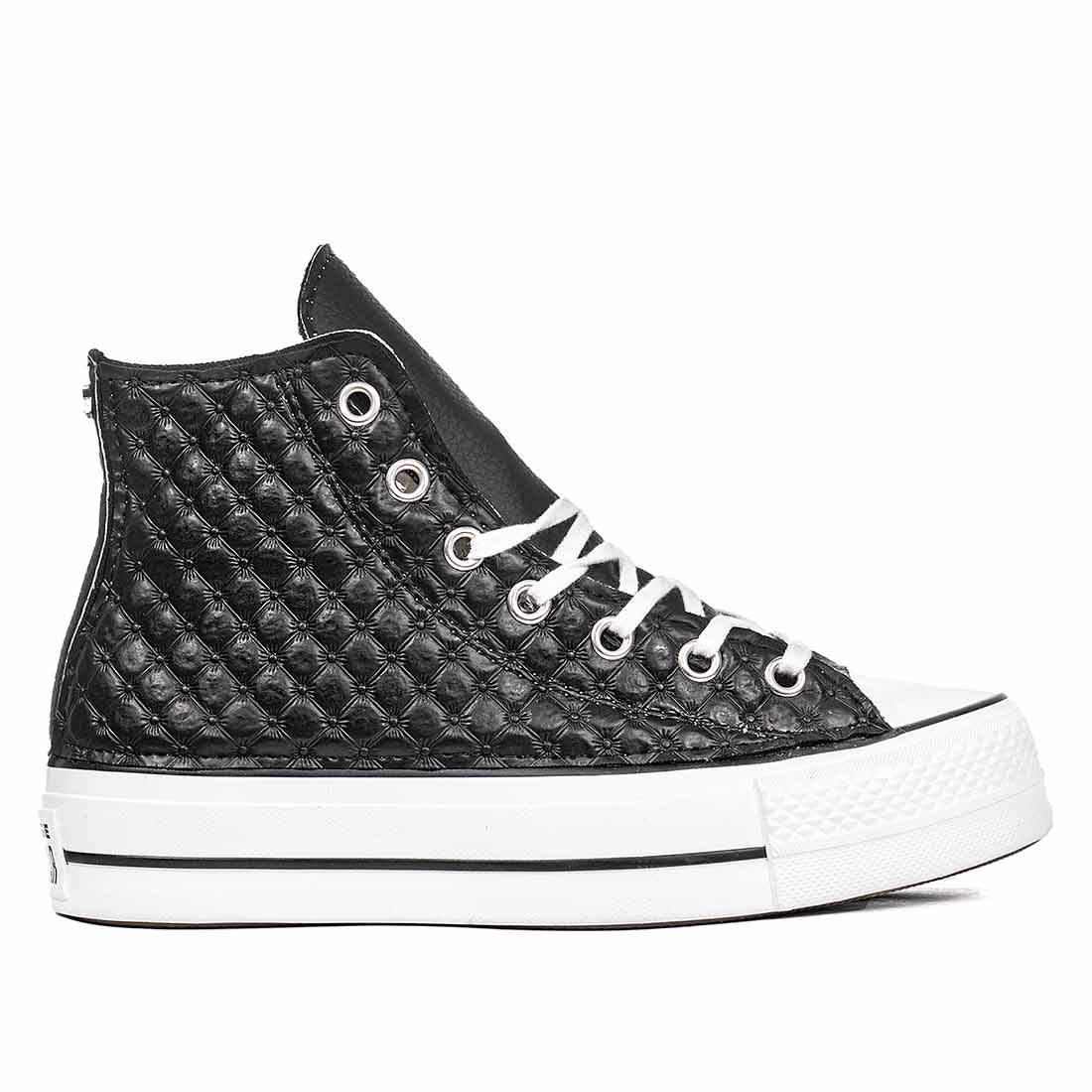 Converse All Star Alte in Ecopelle Nere - Matelassè - immagine 2
