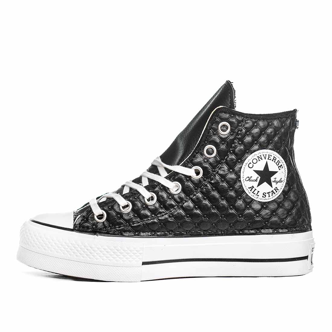 Converse All Star Alte in Ecopelle Nere - Matelassè - immagine 4