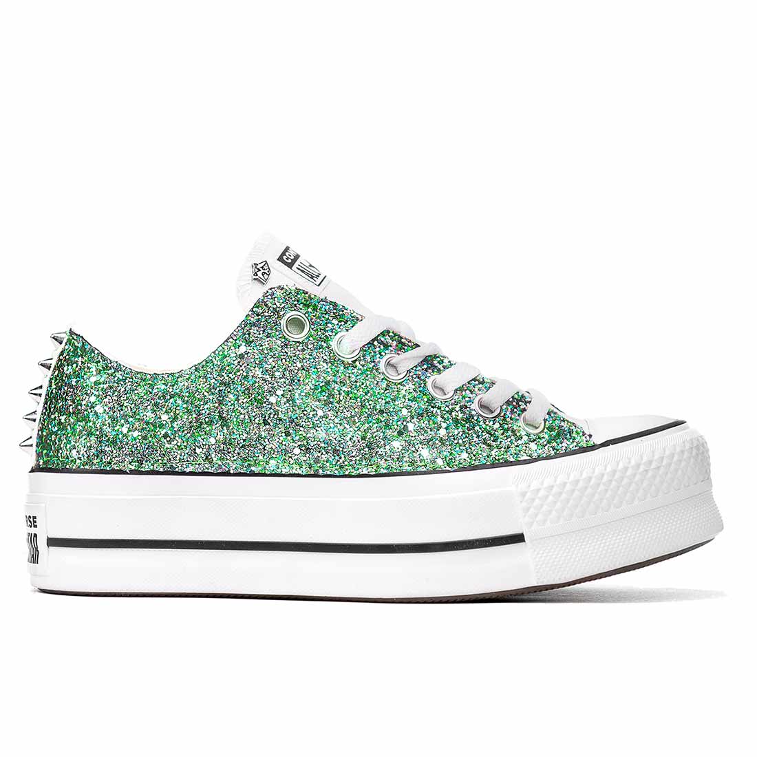 Converse All Star Basse Glitter Verde e Argento - Suola Platform - immagine 2