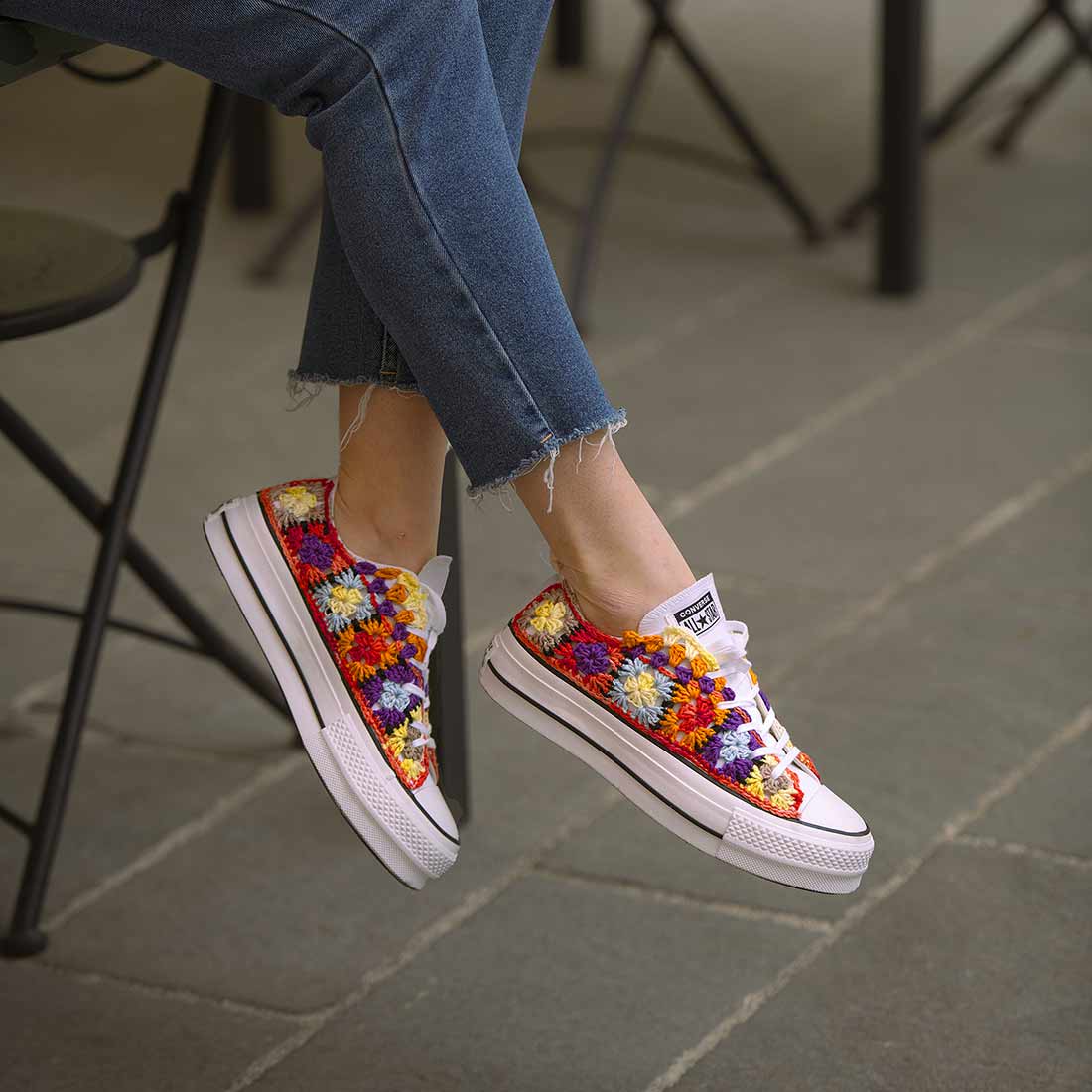 Converse All Star Bianche Crochet Pastello - Basse suola Platform - immagine 3