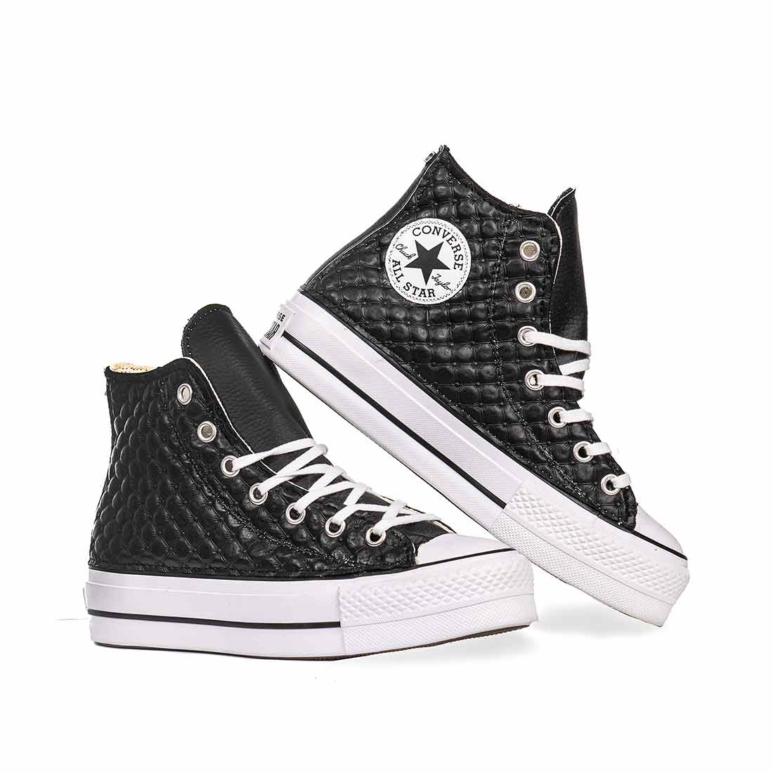 Converse All Star Alte in Ecopelle Nere - Matelassè - immagine 3