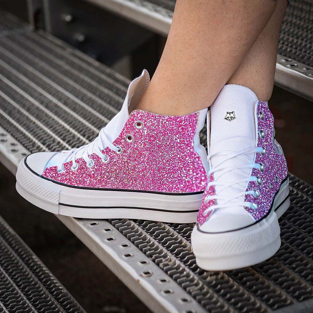 Converse All Star Bianche Glitter Fucsia - immagine 3