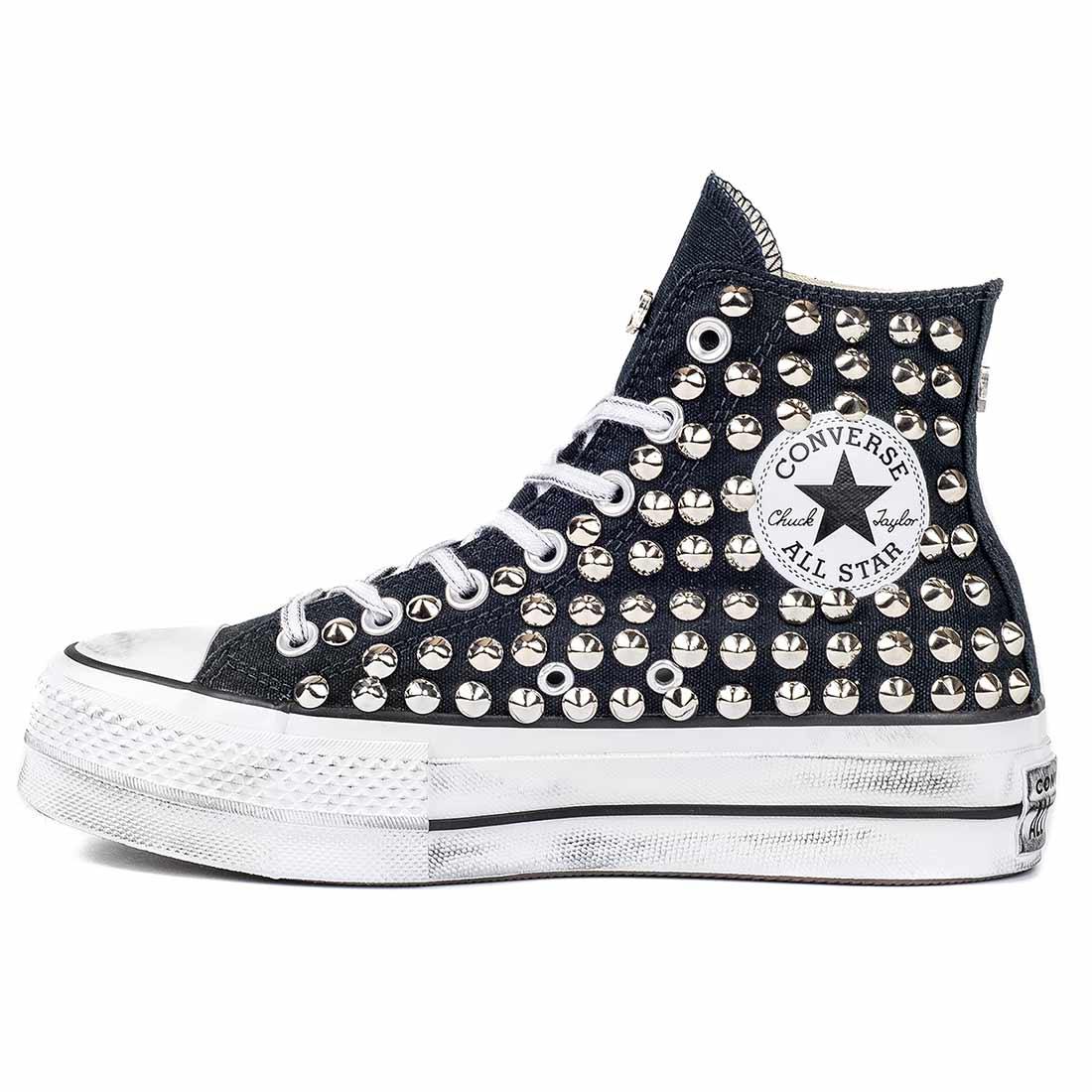 Converse All Star con Borchie - Alte suola Platform - Nere - immagine 4
