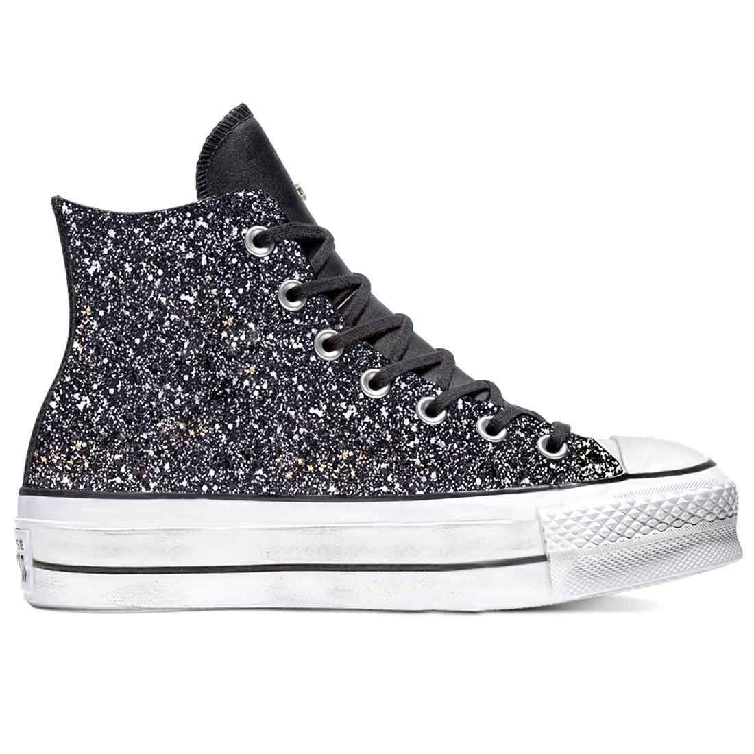 Converse All Star Platform in Pelle Alte Nere con Glitter - immagine 2