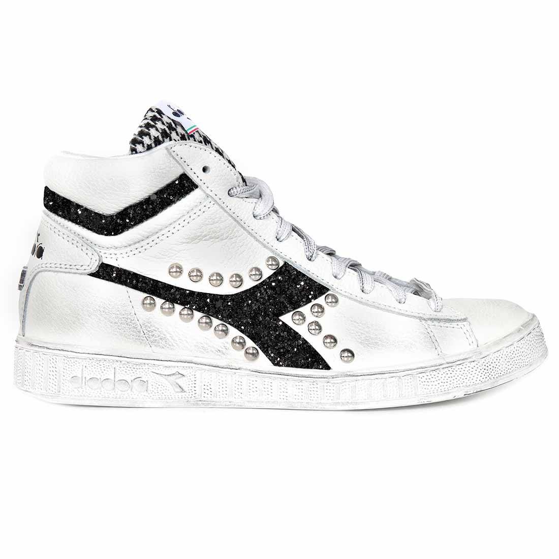 Diadora Game High Pied De Poule con Glitter Nero e Borchie - immagine 2