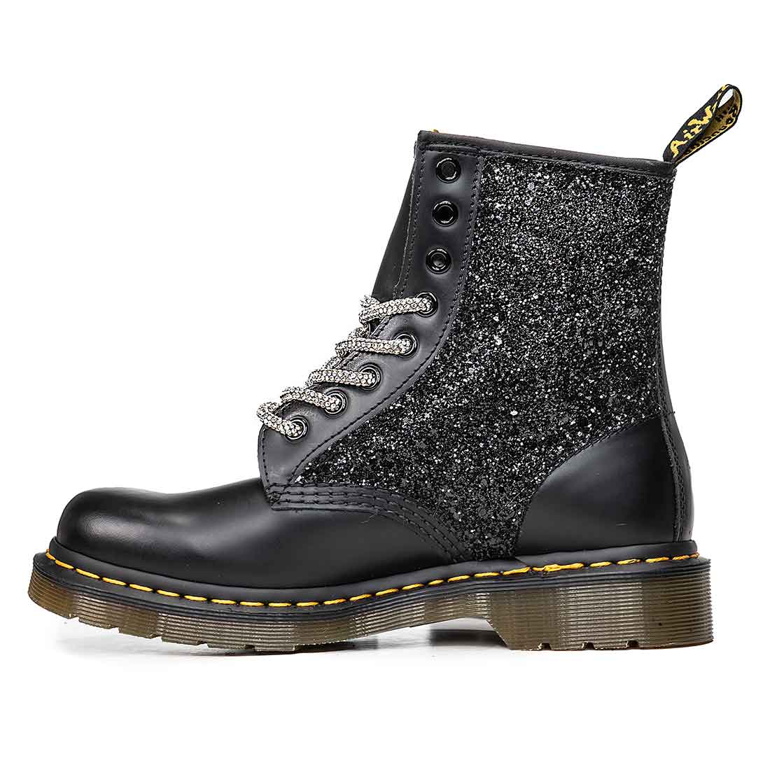 Personalizzazione Dr Martens con Glitter Nero - Lacci diamante - immagine 4
