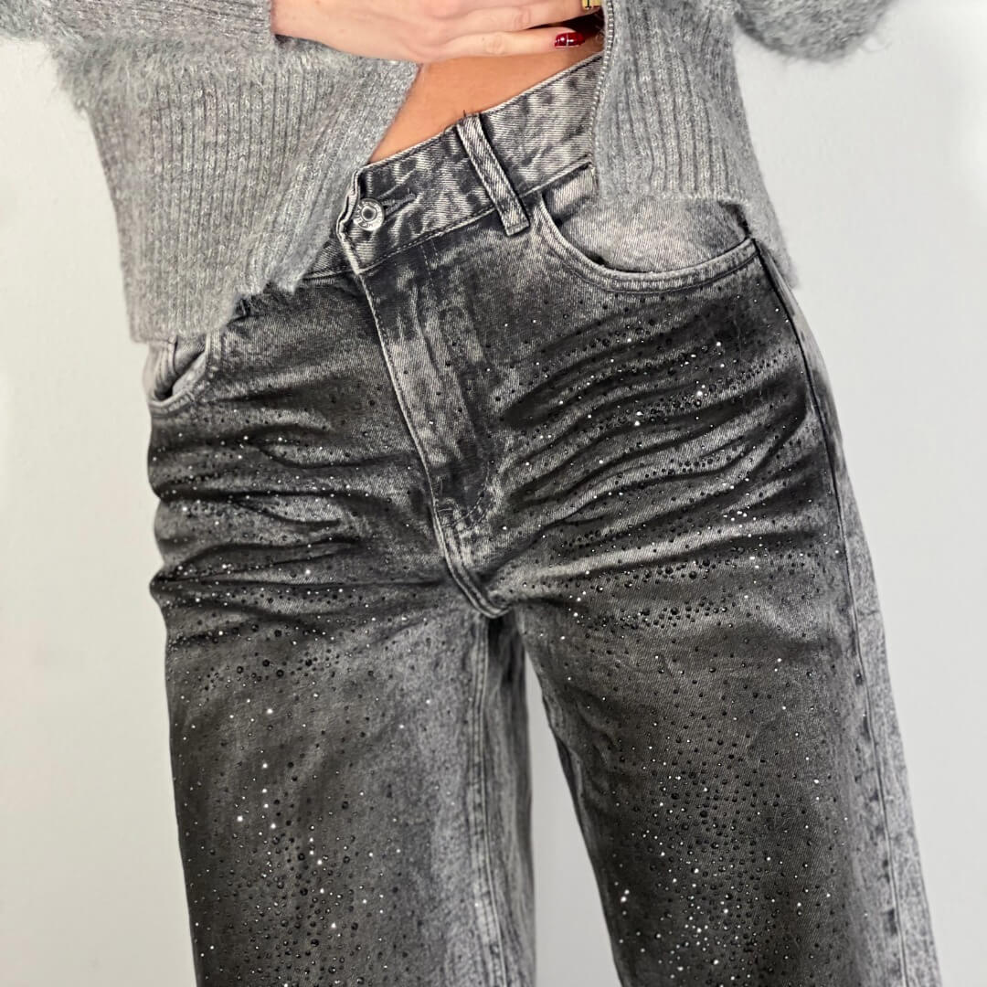 Jeans Marlon grigio vintage con strass - immagine 2