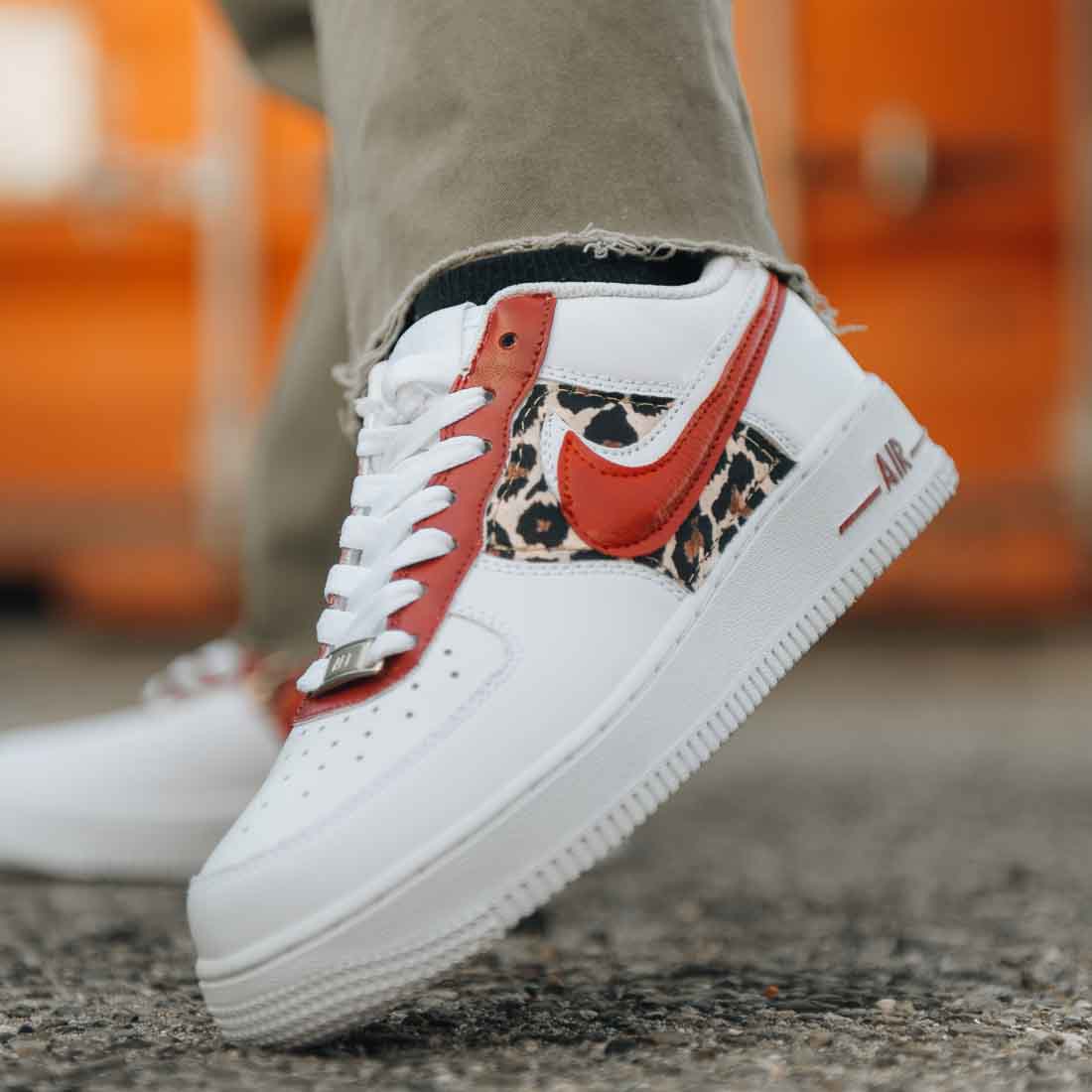 Nike AF1 Leopardate Doppio Swoosh Rosso - immagine 3