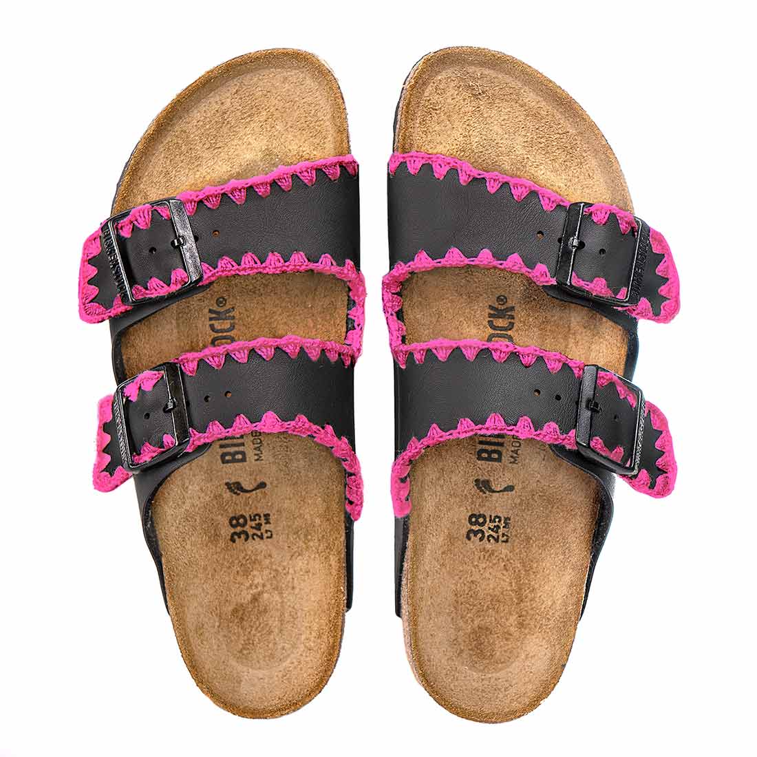 Personalizzazione Birkenstock Arizona con Ricamo Rosa - Nere - immagine 2