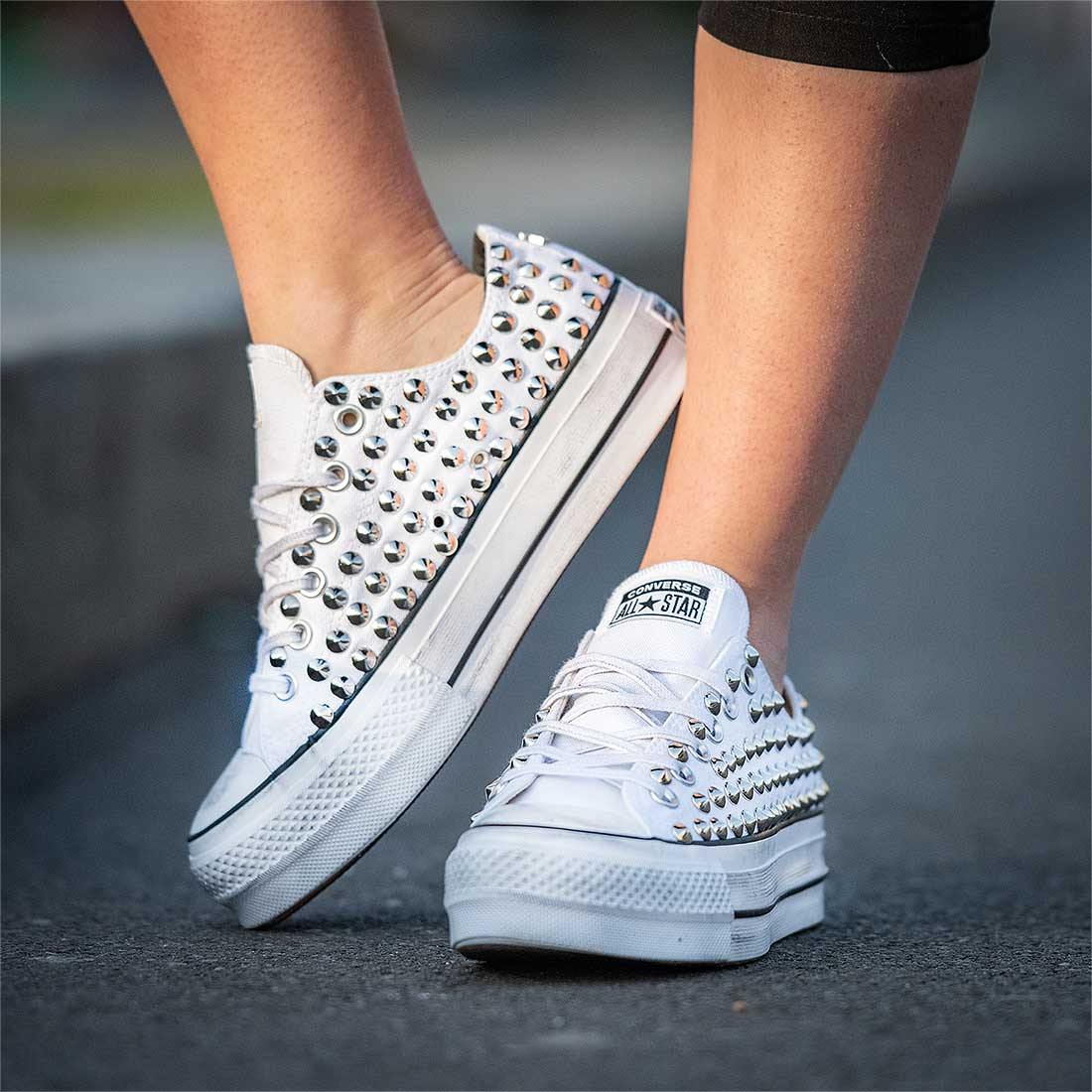 Converse All Star con Borchie - Basse - Suola Platform - Bianche - Outlet - immagine 3