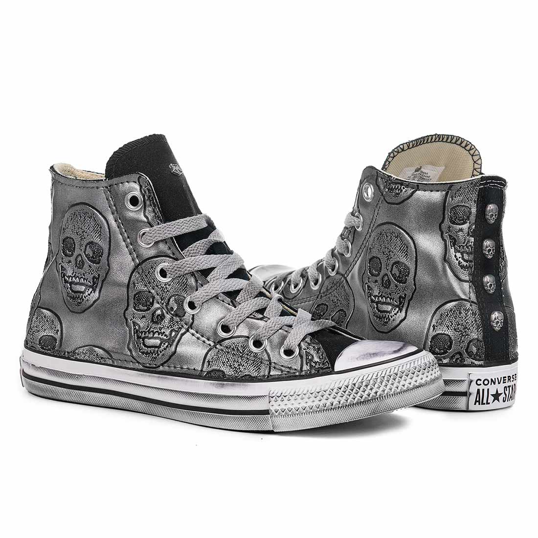 Converse Chuck Taylor High Argento metallizzato con Teschi - immagine 6