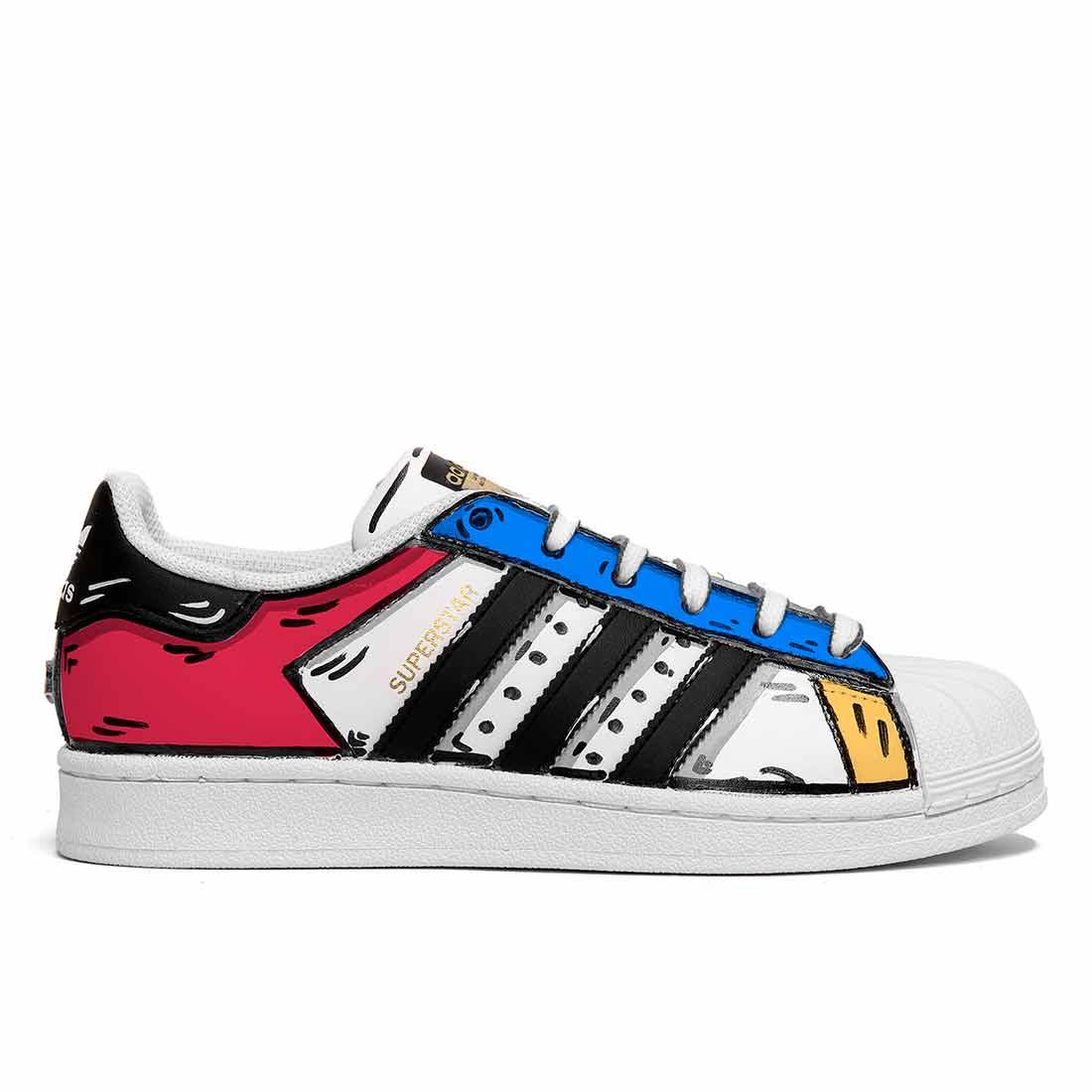 Adidas Superstar Cartoon - Disegnate 2D Rosse Blu e Gialle - immagine 2
