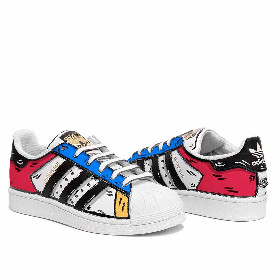 Adidas Superstar Cartoon - Disegnate 2D Rosse Blu e Gialle - immagine 4