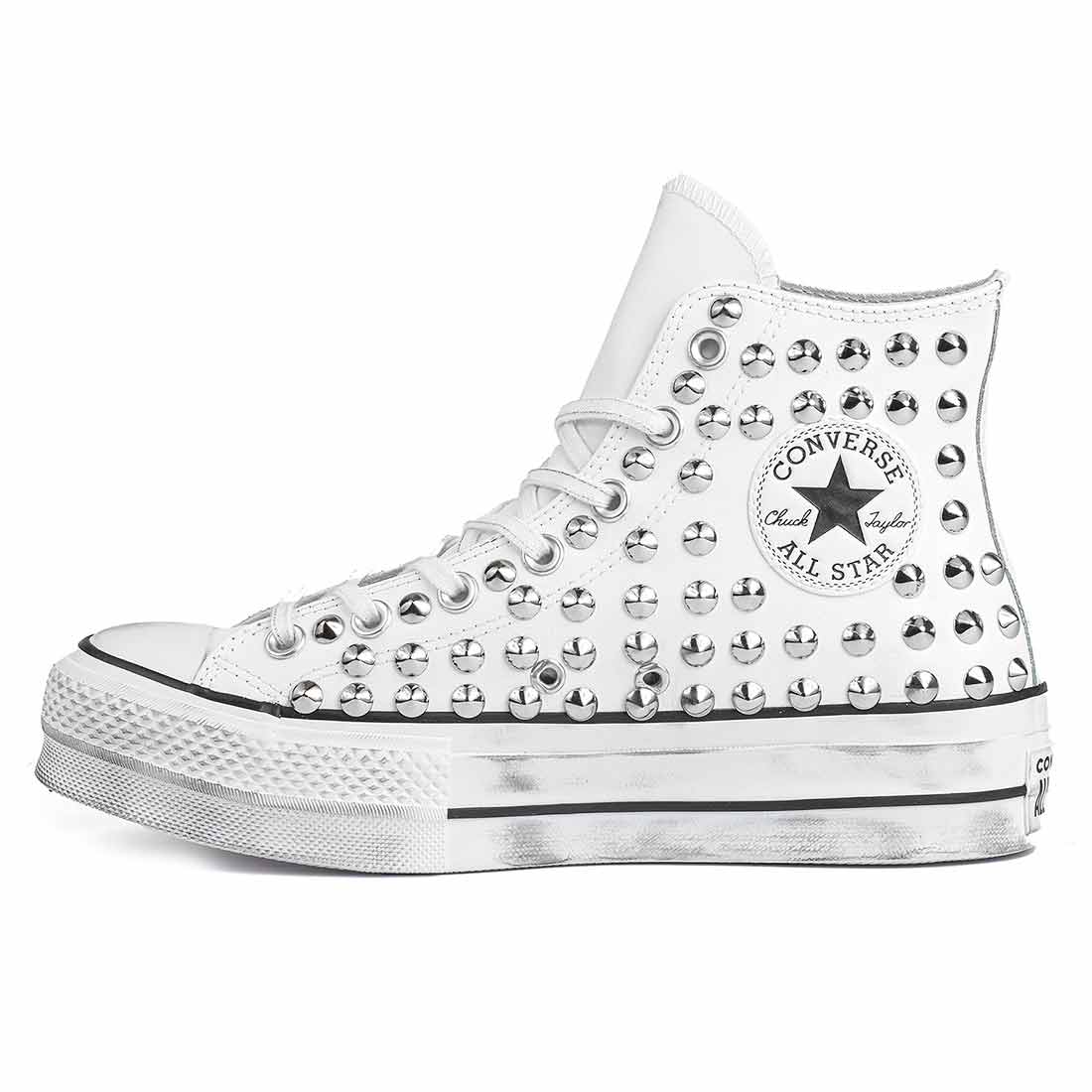 Converse All Star Alte Platform in Pelle con Borchie - Bianche - immagine 3