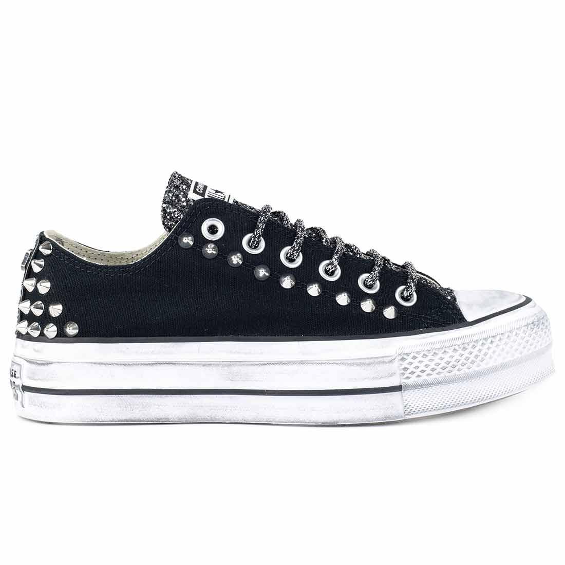 Converse All Star Borchiate con Glitter Nero - Basse suola Platform - Nere - Outlet - immagine 2