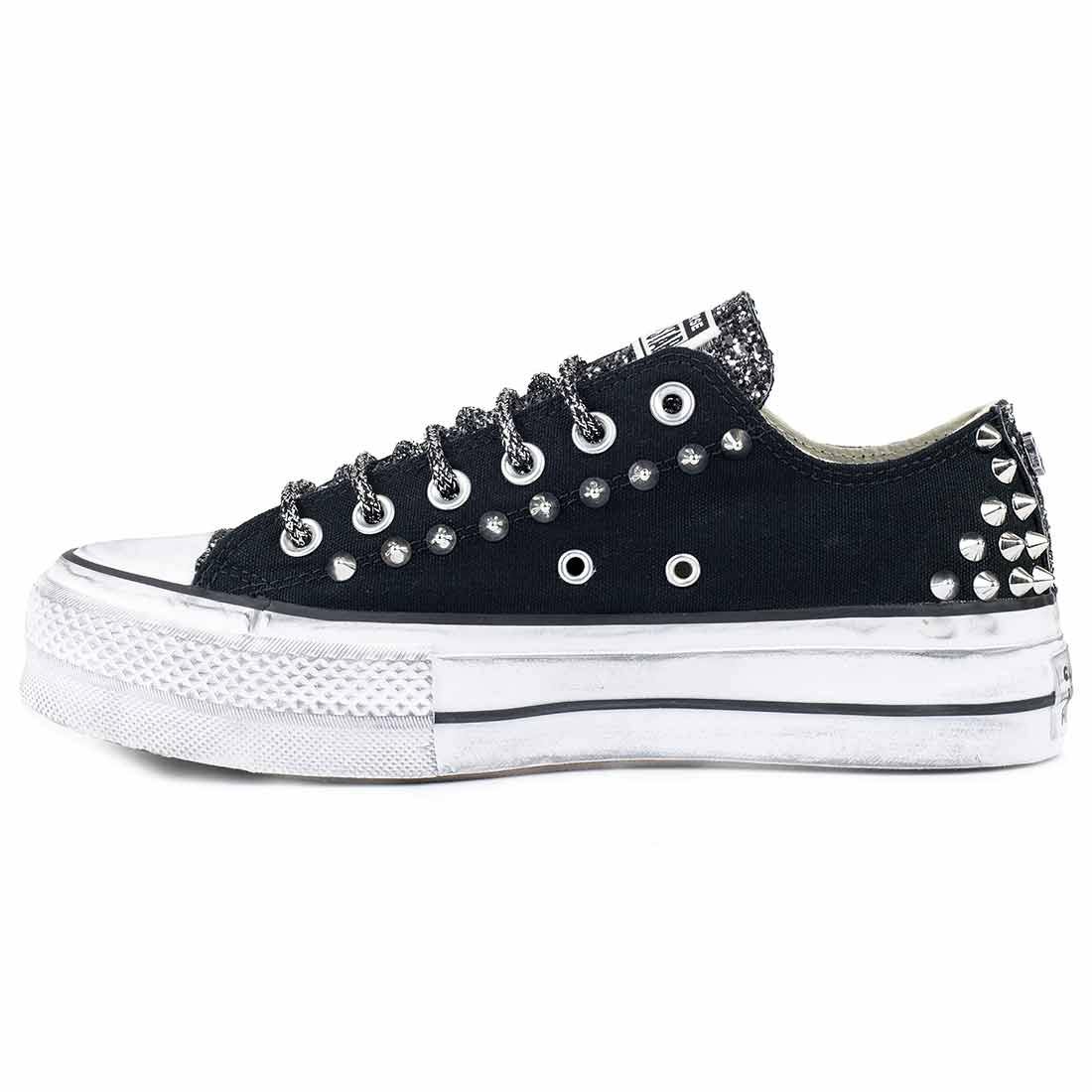 Converse All Star Borchiate con Glitter Nero - Basse suola Platform - Nere - Outlet - immagine 3