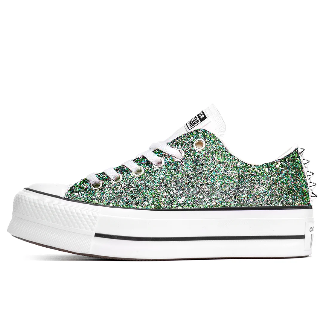 Converse All Star Basse Glitter Verde e Argento - Suola Platform - immagine 3