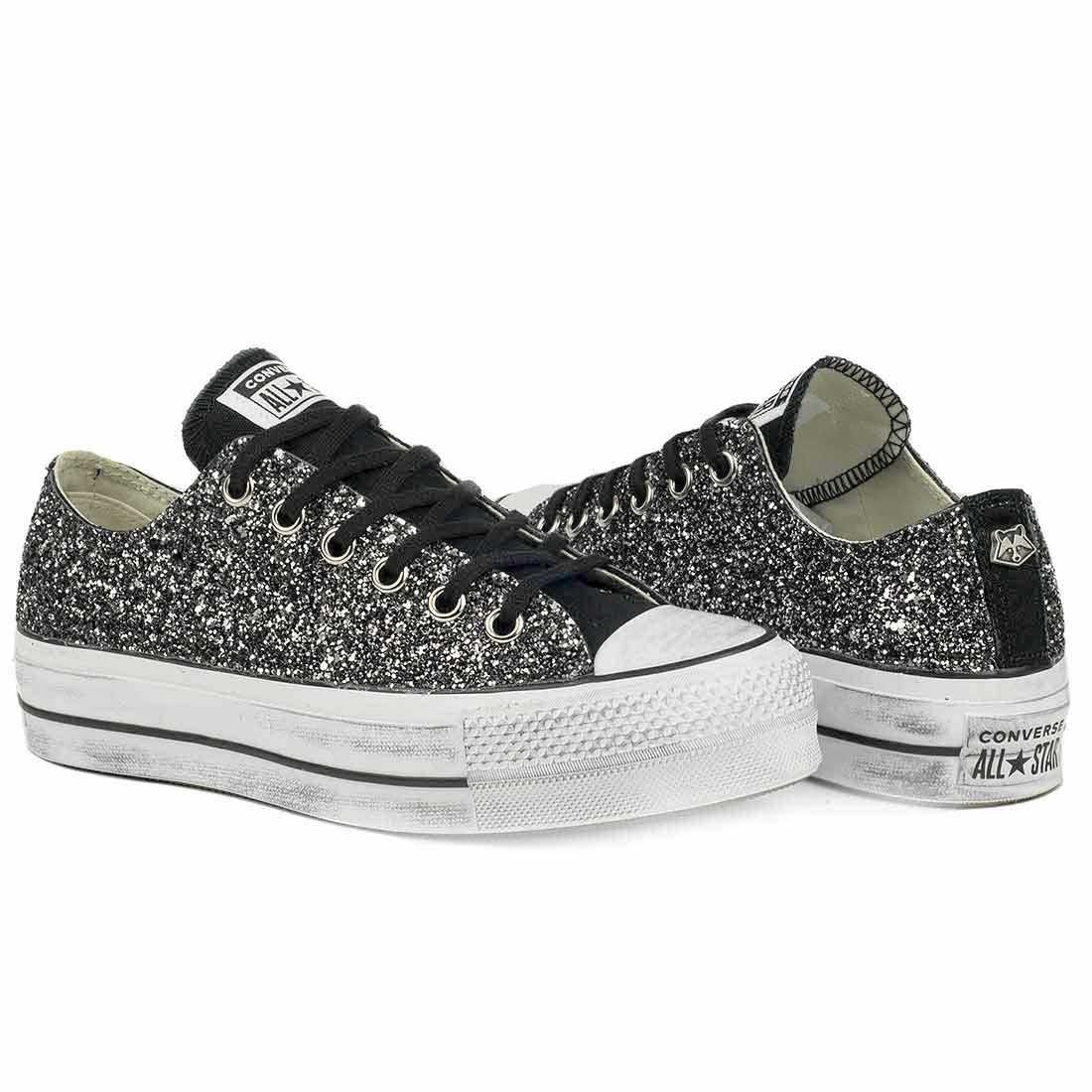 Converse Brillantini Nere Basse - Suola Platform - Outlet - immagine 6