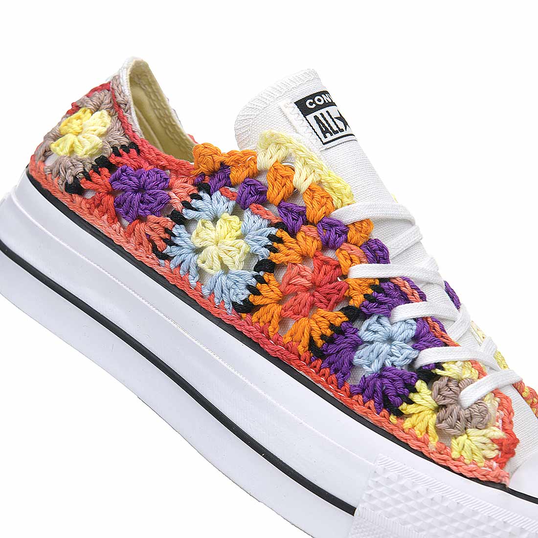 Converse All Star Bianche Crochet Pastello - Basse suola Platform - immagine 4