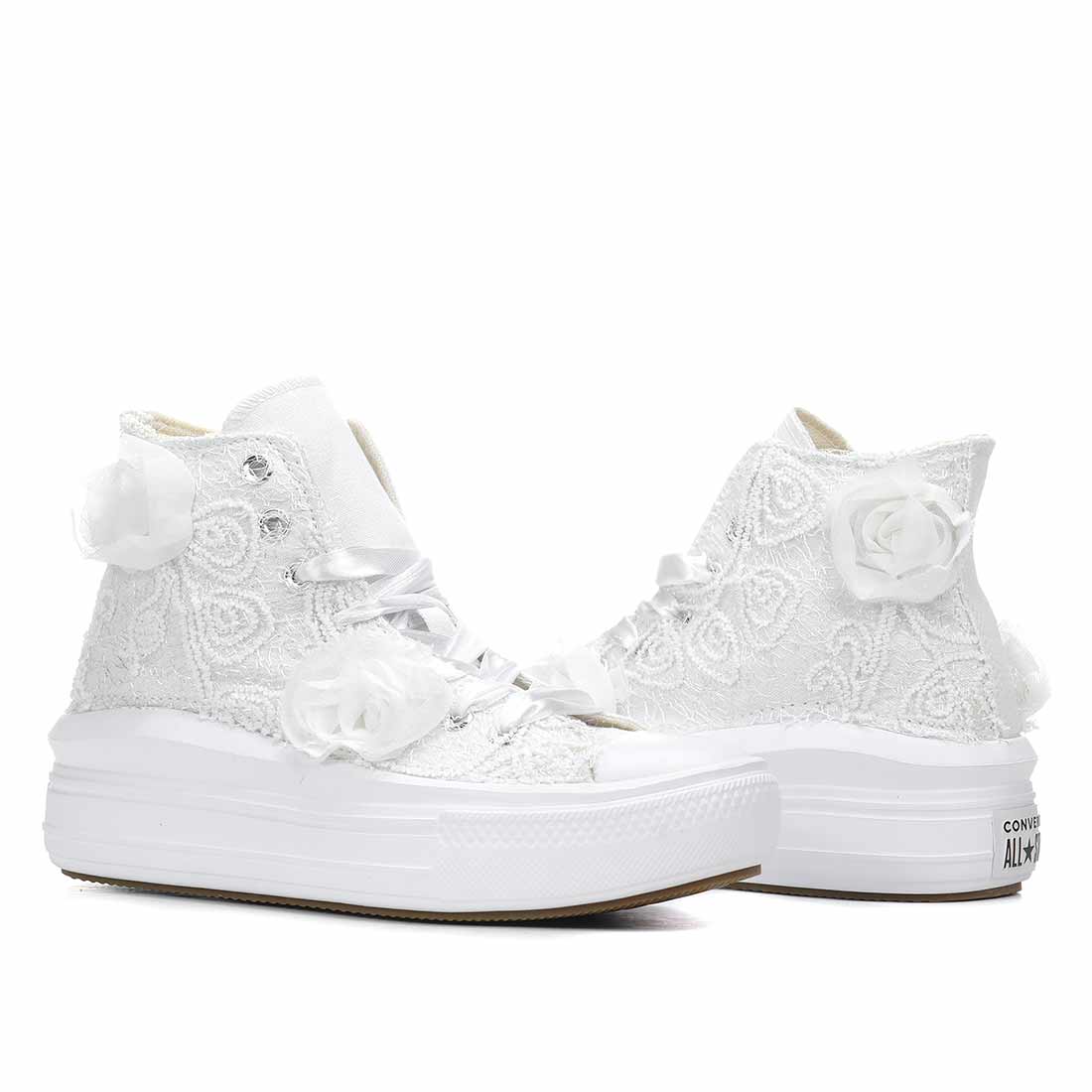 Converse All Star Alte Move Pizzo e Rose Bianche - immagine 3