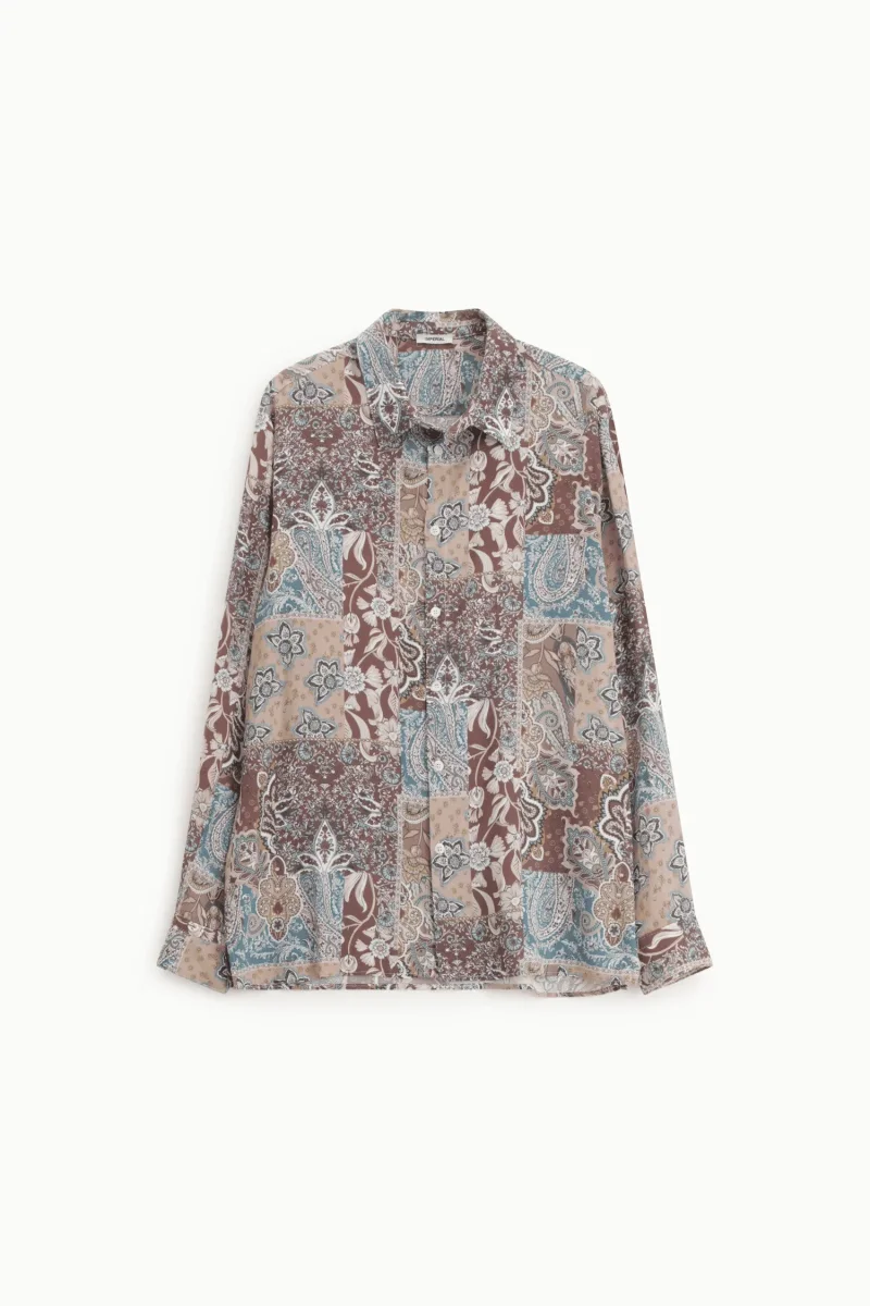 Camicia stampa patchwork collo classico manica lunga