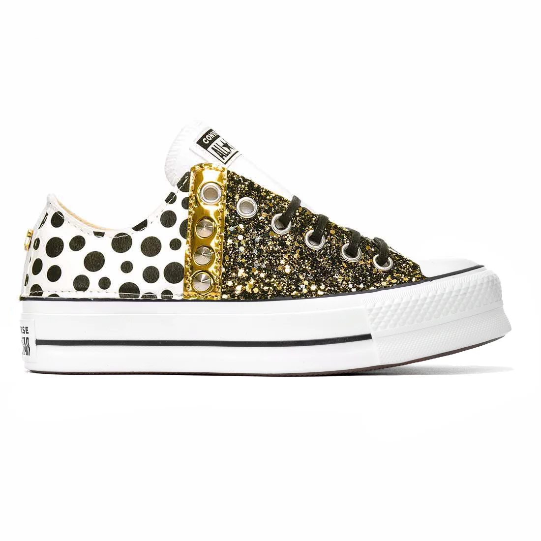 Converse All Star Basse Glitter Oro con Pois