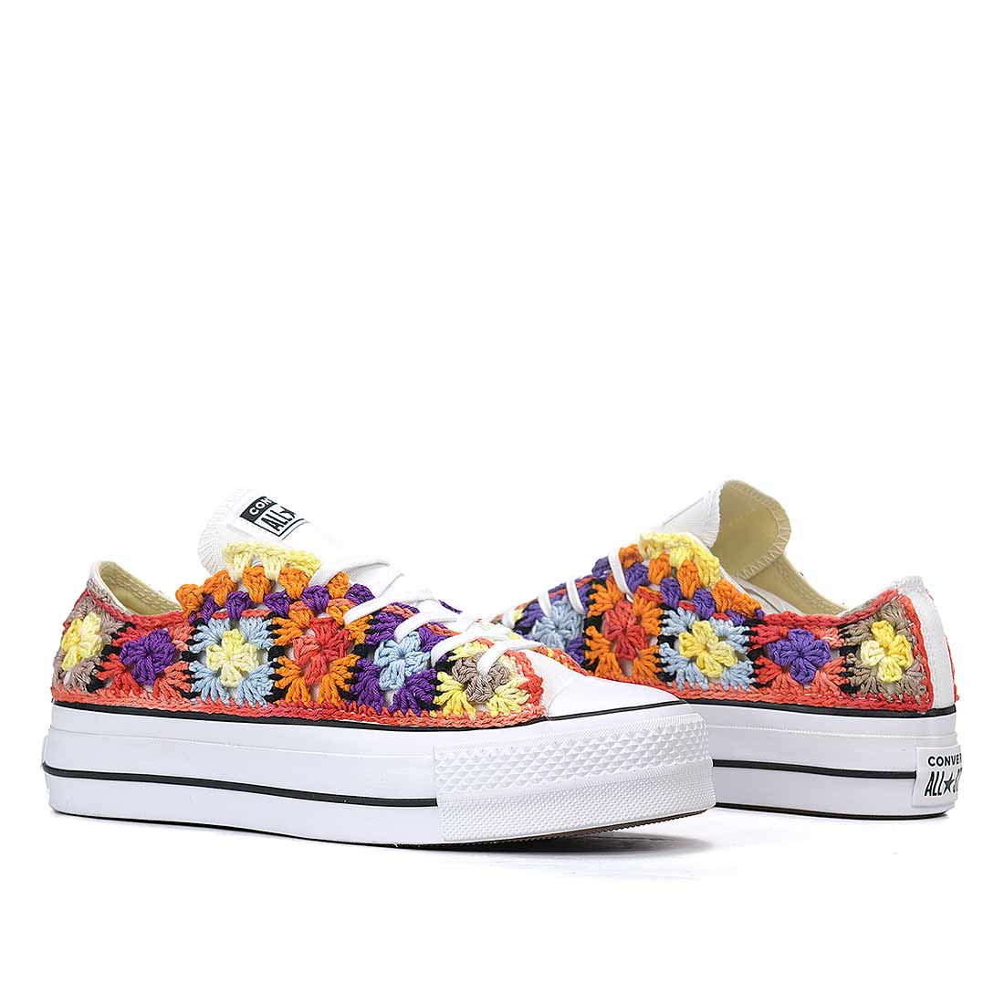 Converse All Star Bianche Crochet Pastello - Basse suola Platform - Outlet - immagine 5