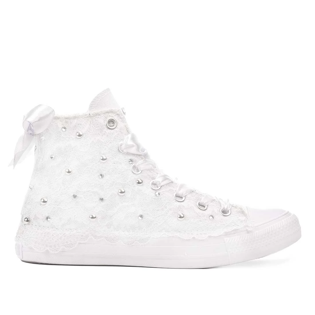Converse All Star da Sposa - Alte Bianche con Pizzo e Strass - immagine 2