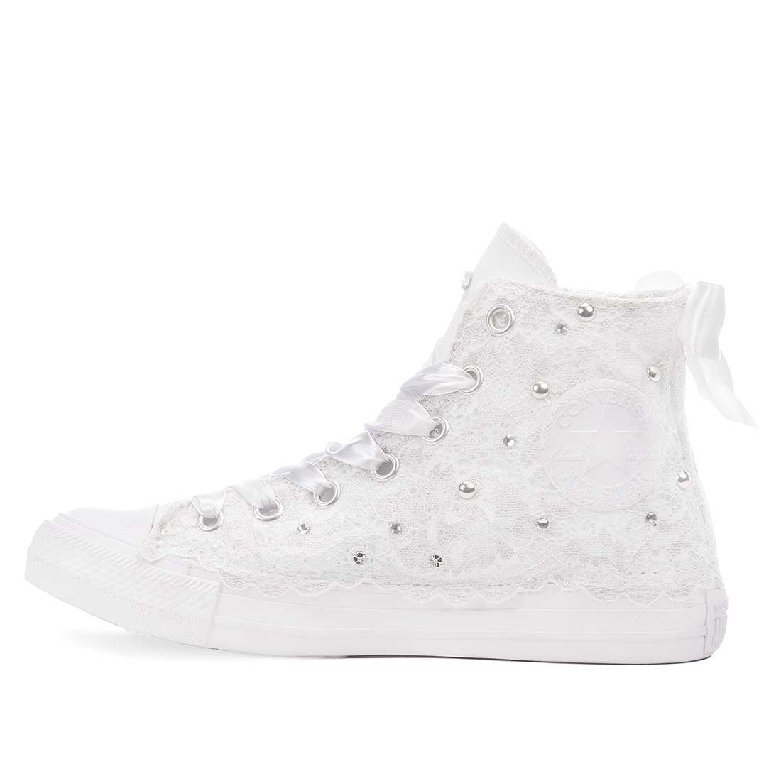 Converse All Star da Sposa - Alte Bianche con Pizzo e Strass - immagine 5