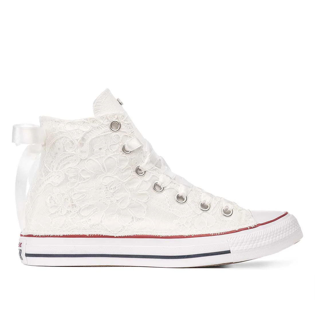 Converse All Star da Cerimonia - Alte Bianche con Pizzo e Fiocco in Raso - immagine 2