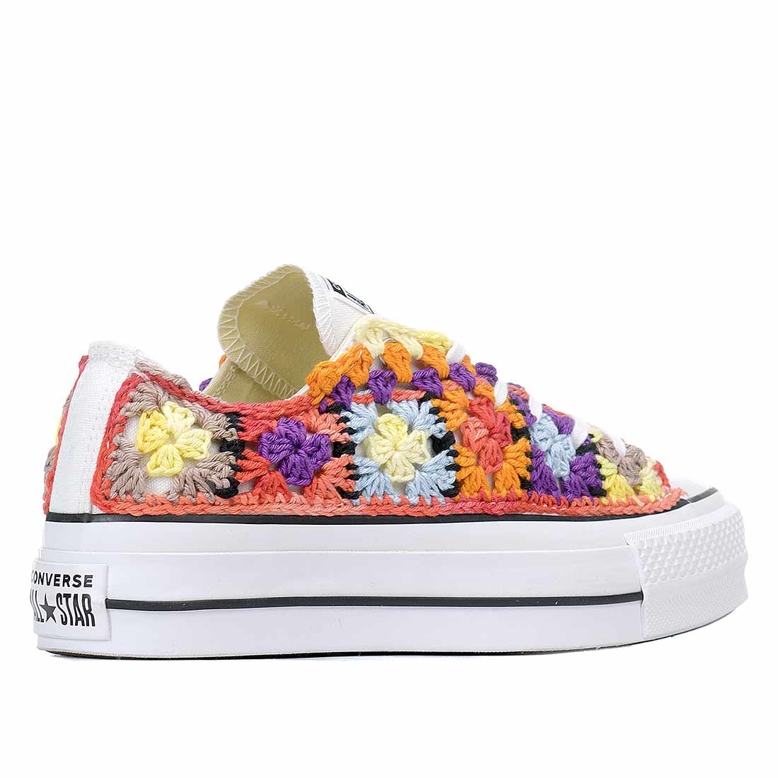 Converse All Star Bianche Crochet Pastello - Basse suola Platform - immagine 7