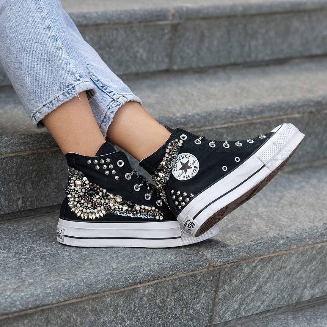 Converse All Star Alte Platform con Gioielli - Nere - immagine 3