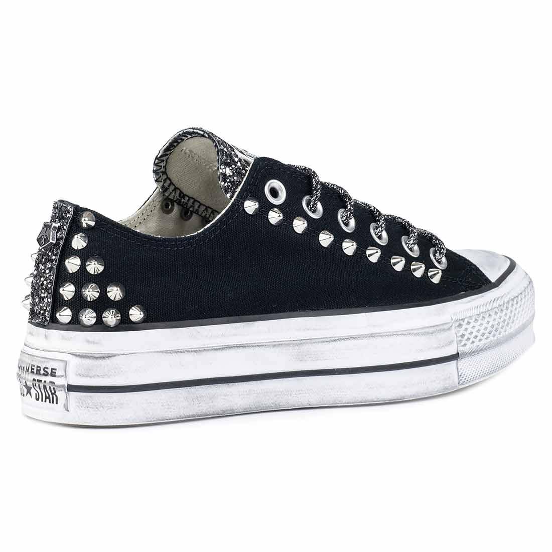 Converse All Star Borchiate con Glitter Nero - Basse suola Platform - Nere - Outlet - immagine 4