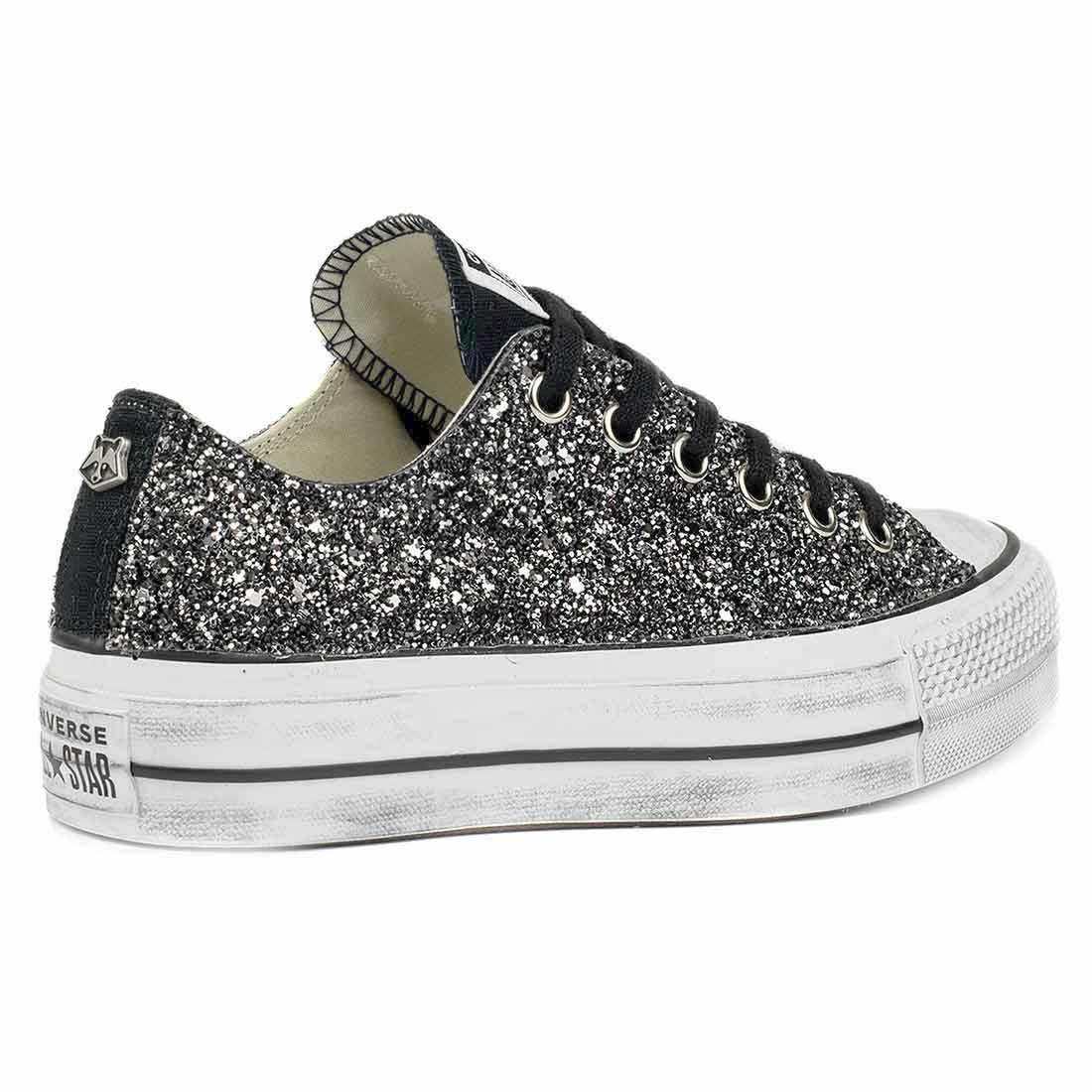 Converse Brillantini Nere Basse - Suola Platform - Outlet - immagine 5