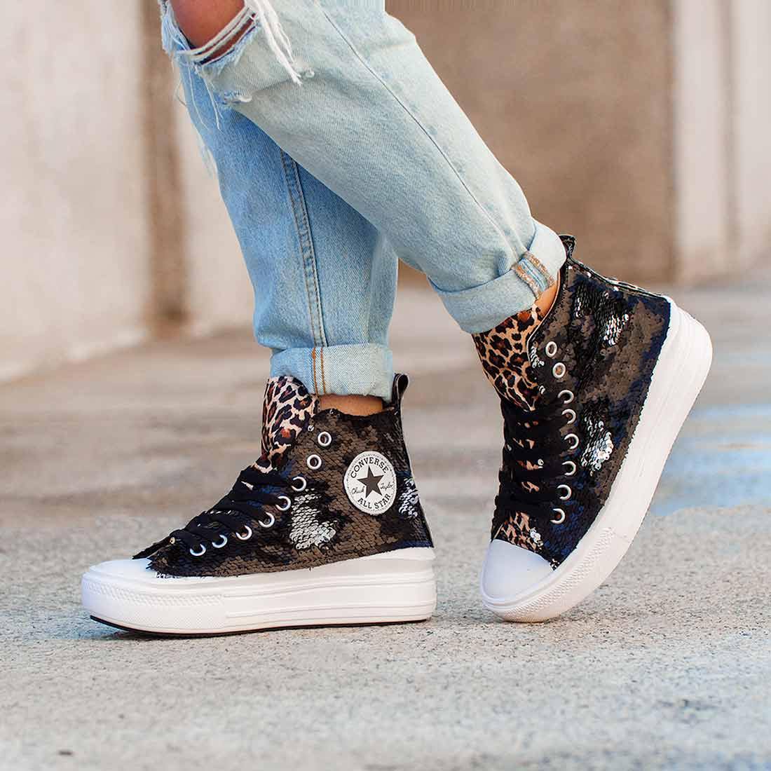 Converse All Star Move Paillettes Nere e Leopardate - immagine 3