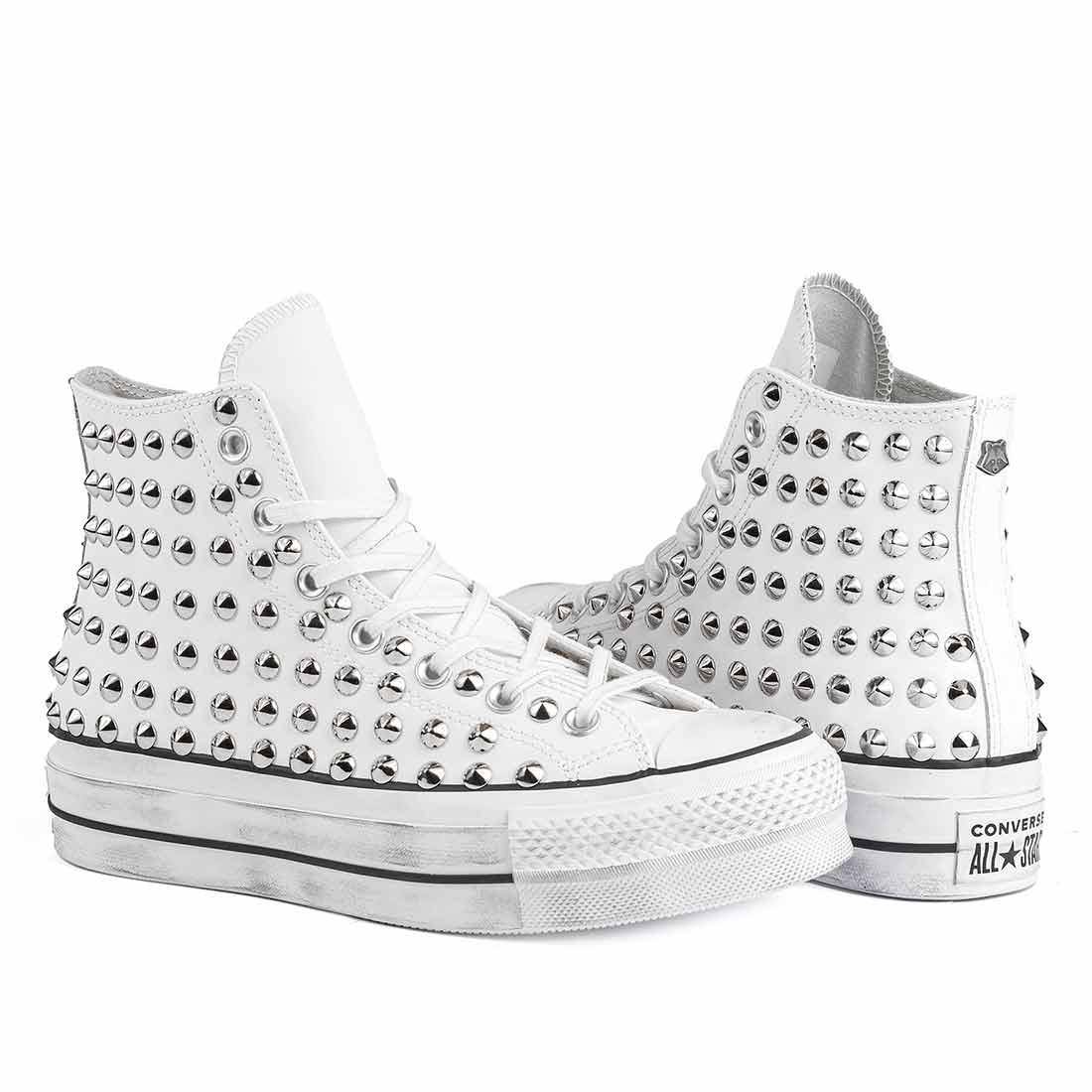 Converse All Star Alte Platform in Pelle con Borchie - Bianche - immagine 4