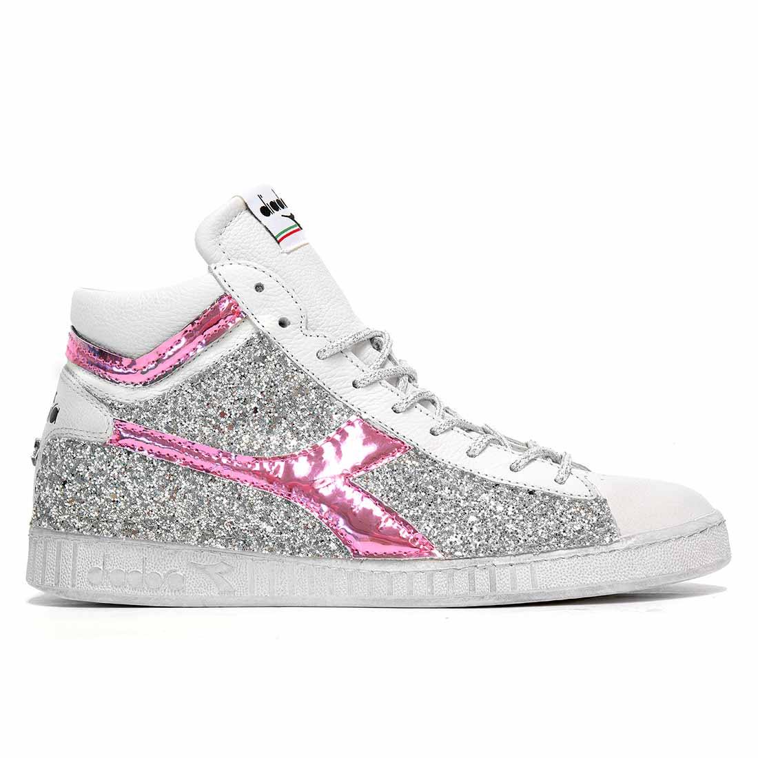 Diadora Game High Brillantini Argento e Rosa - immagine 2
