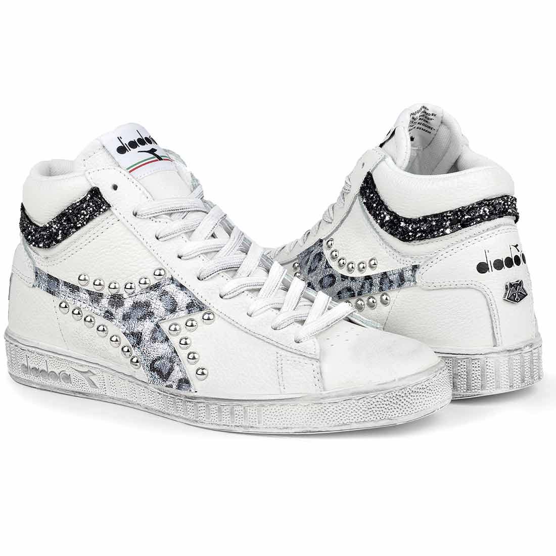 Diadora Game L High Leopardate Argento con Borchie e Glitter - immagine 3