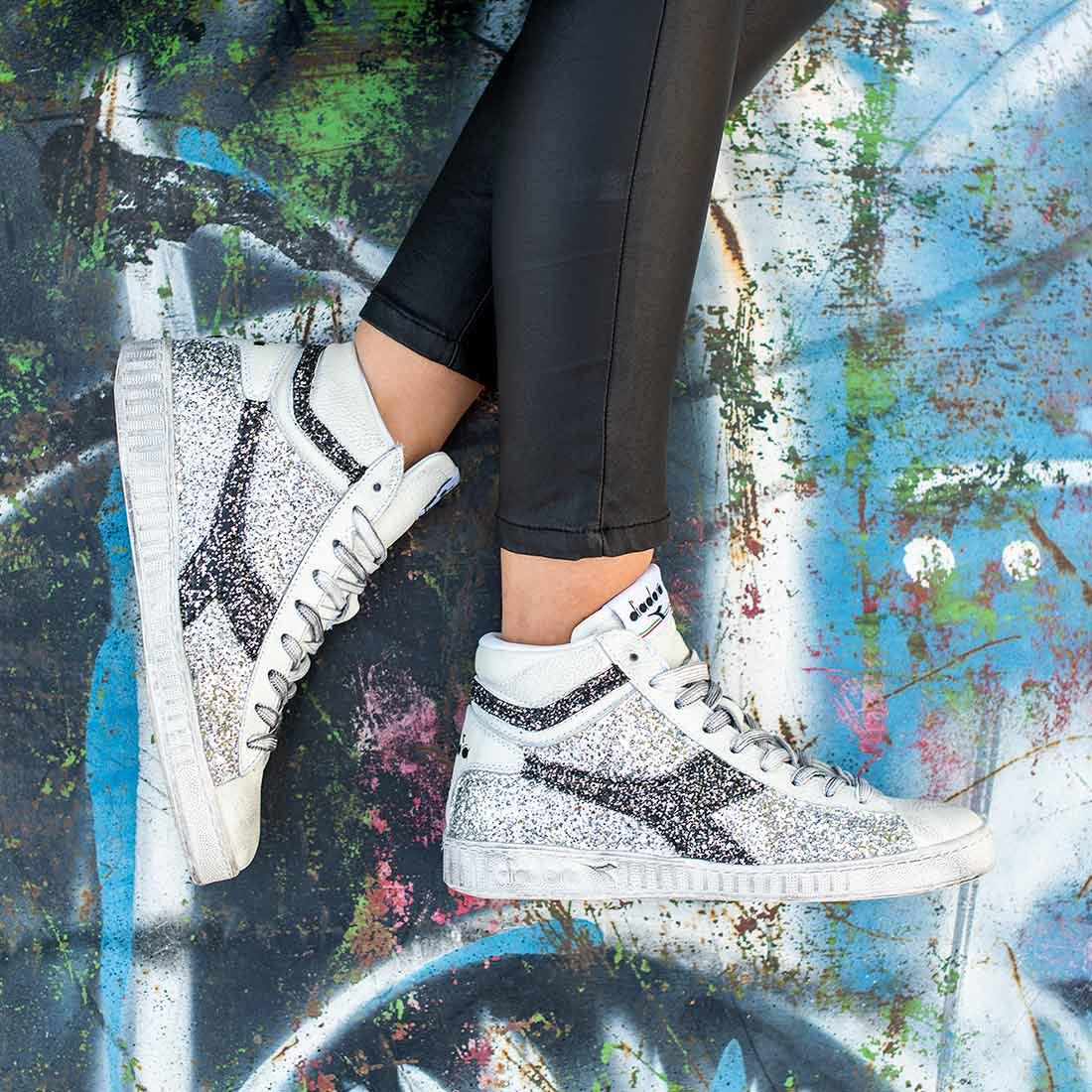 Diadora Game L High con Glitter Argento e Nero - immagine 3