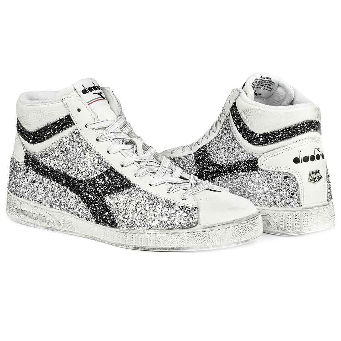 Diadora Game L High con Glitter Argento e Nero - immagine 6